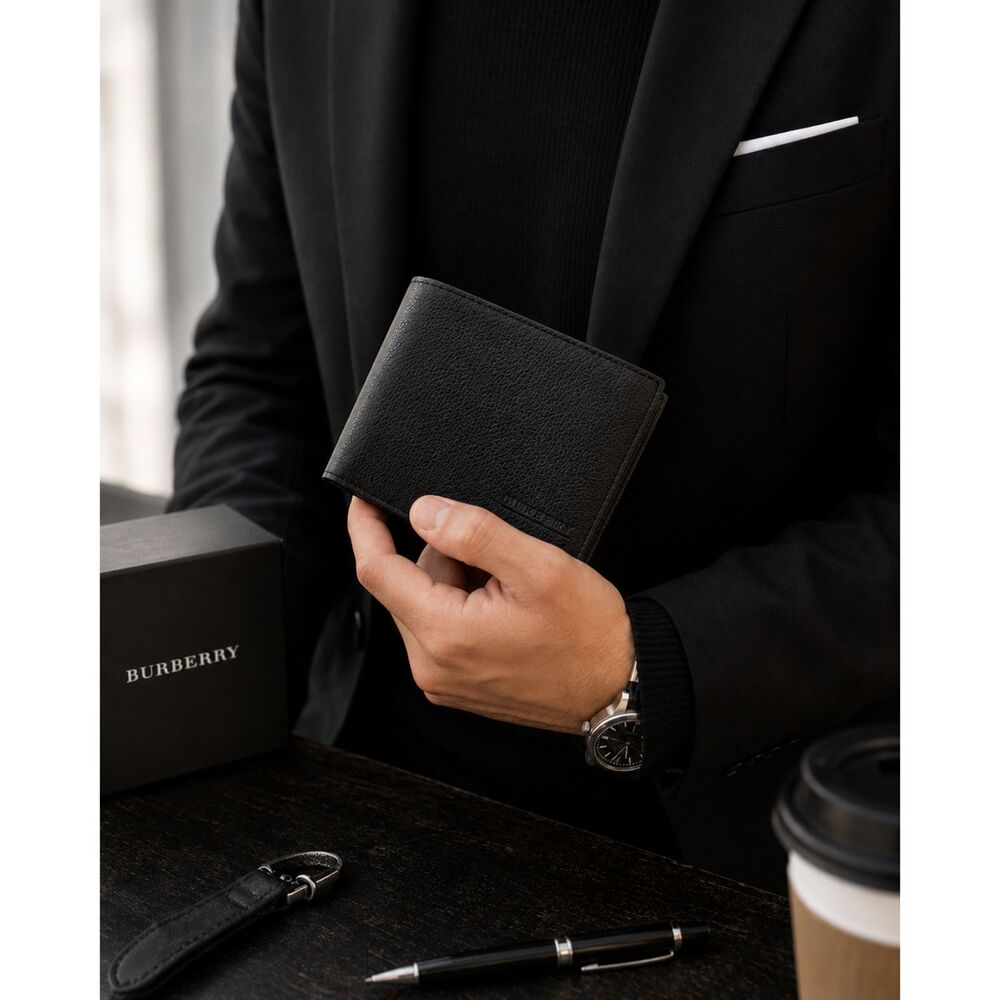 Burberry Black Leather Bifold Wallet Men’s Designer Wallet w/ Box